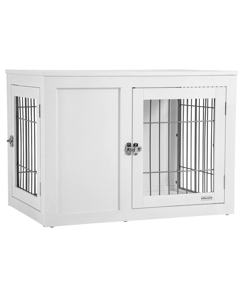 Dog Crate Furniture Wire Indoor Pet Kennel Cage, End Table with Double Doors, Locks for Small and Medium Dog House, White