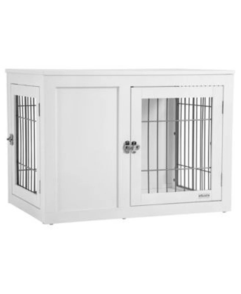 Dog Crate Furniture Wire Indoor Pet Kennel Cage End Table With Double Doors Locks For Small Medium Dog House White