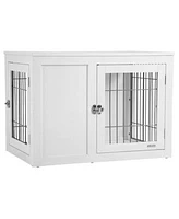 Dog Crate Furniture Wire Indoor Pet Kennel Cage End Table With Double Doors Locks For Small Medium Dog House White