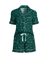 Lands' End Women's Drapey Flannel 2 Piece Pajama Set - Short Sleeve Top and Shorts