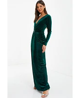 Quiz Women's Velvet Buckle Detail Long Sleeve Maxi Dress