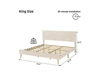Garmin King Size Bed Frame with Adjustable Headboard, Velvet Upholstered Platform Bed, Solid Wood Slats Support, No Box Spring Needed