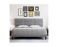 gaomon Full Size Bed Frame, Velvet Upholstered Platform Bed Frame with Headboard, Wooden Slats Support, No Box Spring Needed, Easy Assembly, Gray