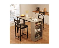 gaomon 3-Piece 36in Wooden Counter Height Dining Table Set for Kitchen, Dining Room w/Storage Shelves, Metal Frame, 2 Barstools