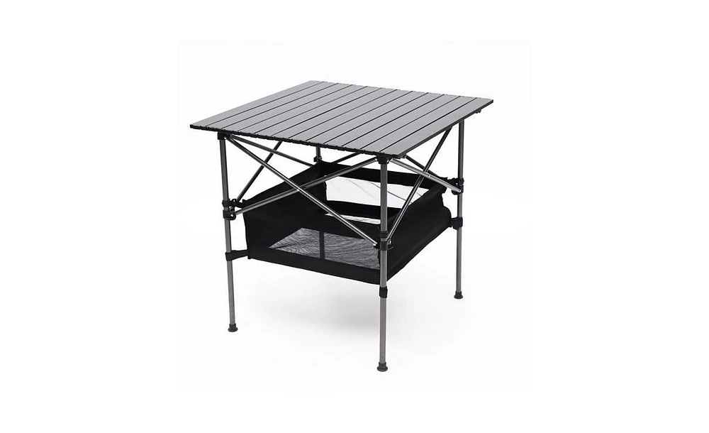 Slickblue Lightweight 1-Piece Folding Outdoor Table with Carrying Bag, Portable Aluminum Roll-Up Square Table for Camping