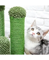 Slickblue Cat Scratching Post Cactus Cat Scratcher Featuring with 3 Scratching Poles and Interactive Dangling Ball