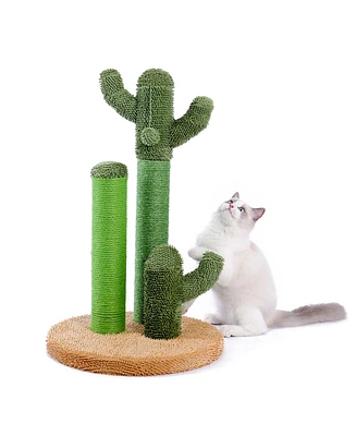 Slickblue Cat Scratching Post Cactus Cat Scratcher Featuring with 3 Scratching Poles and Interactive Dangling Ball