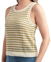 Bcx Juniors' Open-Stitch Striped Sleeveless Sweater