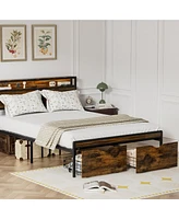 Slickblue Queen Size Bed Frame with Storage Headboard and 2 Drawers for Organized Bedroom Space