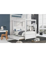 Slickblue Wood Canopy Bed with Trundle Bed ,Full Size Canopy Platform bed With Support Slats .No Box Spring Needed, Brushed White