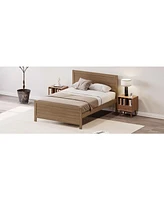 Slickblue Wood Platform Bed Frame with Headboard, Mattress Foundation with Wood Slat Support, No Box Spring Needed Walnut