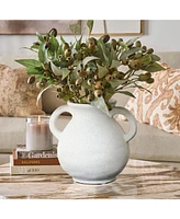 LuxenHome White Ceramic Jug Round Vase with Two Handles