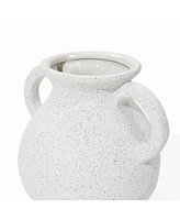 LuxenHome White Ceramic Jug Round Vase with Two Handles