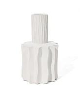 LuxenHome White Fluted Stoneware Table Vase