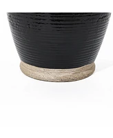 LuxenHome Black Jug Round Terracotta Vase with Two Handles