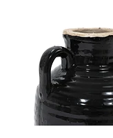 LuxenHome Black Jug 10-Inch Tall Terracotta Vase with Two Handles