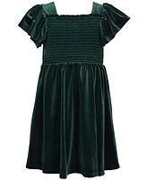 Bonnie Jean Toddler Girls Flutter Sleeved Smocked Stretch Velvet Dress
