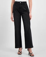 Avec Les Filles Women's High-Rise Straight-Leg Diamante Pants