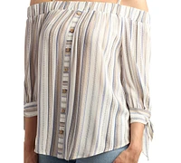 Bcx Juniors' Striped Tie-Cuff Off-The-Shoulder Top