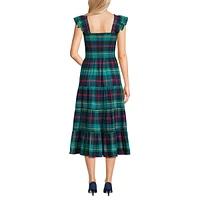 Lands' End Women's Drapey Flannel Smocked Midi Dress with Ruffle Strap