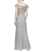 Alex Evenings Women's Sequined Lace Off-The-Shoulder Gown