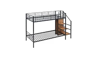 Slickblue Twin Over Twin Metal Bunk Bed with Lateral Storage Ladder and Wardrobe for Space Efficiency