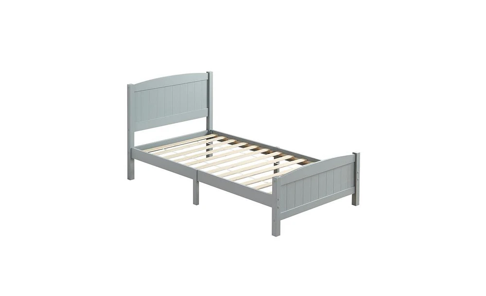 Slickblue Twin Pine Single-Layer Core Vertical Stripe Full-Board Curved Bed Head With The Same Bed Foot Wooden Bed Grey