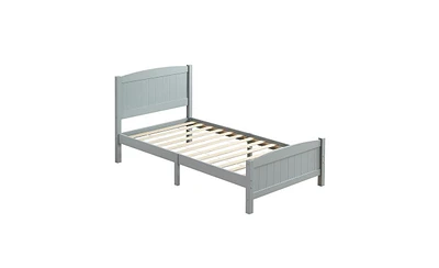 Slickblue Twin Pine Single-Layer Core Vertical Stripe Full-Board Curved Bed Head With The Same Bed Foot Wooden Bed Grey