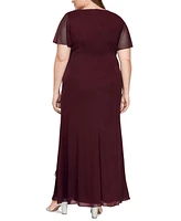 Alex Evenings Plus Flutter-Sleeve Embellished-Trim Gown