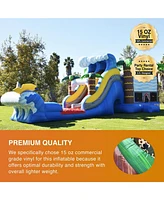 JumpOrange Shark Commercial Grade Bounce House Water Slide with Pool (with Blower), Kids and Adults, Wet Dry Combo, Basketball Hoop, Pop Up Obstacles,