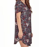 iCollection Plus Short Sleeve Ultra Soft Floral Print Sleepshirt Nightgown