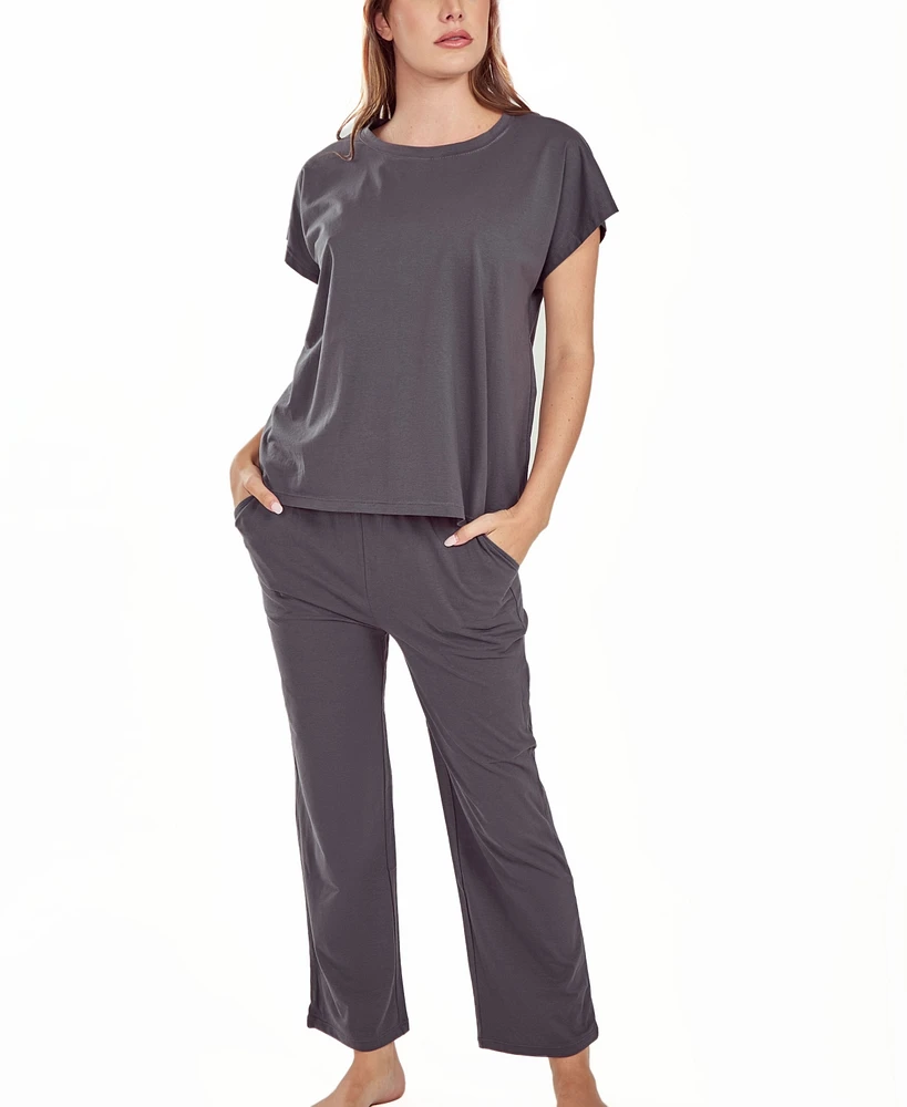 iCollection Women's Soft Knit Top and Crop Pant Pajama Set