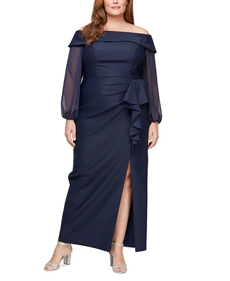 Alex Evenings Plus Off-The-Shoulder Ruffle Gown