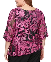 Alex Evenings Plus Floral-Print 3/4-Sleeve Blouse