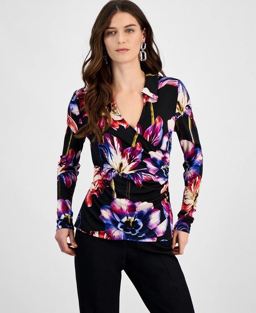 I.n.c. International Concepts Women's Floral Surplice Top, Exclusively at Macy's