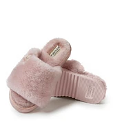 Dearfoams Fireside by Women's Cairns Genuine Shearling Fuzzy Slide Slipper