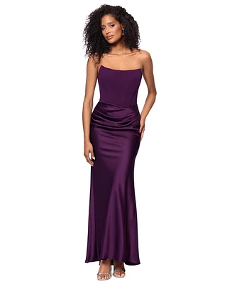 Betsy & Adam Women's Mixed-Media Strapless Corset Gown