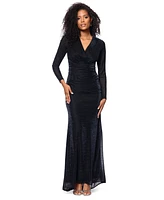 Betsy & Adam Women's Metallic V-Neck Long-Sleeve Gown