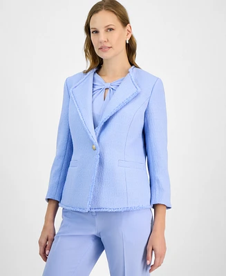 Kasper Women's Tweed One-Button Fringe Blazer, Regular & Petite