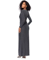 Betsy & Adam Women's Metallic Asymmetric Long-Sleeve Gown