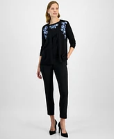 Kasper Women's Open-Front Embroidered Cardigan, Petite & Regular Sizes