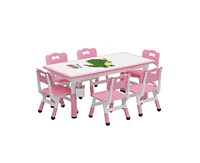 gaomon Kids Table and Chair Set 12060 Cm, Height Adjustable Toddler Table and 6 Chairs Set for Ages 2-10, Graffiti Desktop, Non-Slip Legs,Dark Pink