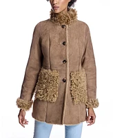 Julia & Stella by Maximilian Women's Shearling Jacket With Curly Lamb Trim