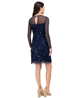 Eliza J Women's Sequined Fringe Illusion-Trim Dress