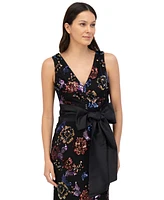 Eliza J Women's Sequined Floral V-Neck Bow-Front Gown