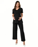 Marion Maternity Wide Leg Work Pant Italian Stretch Suiting Fabric (Regular & Petite)