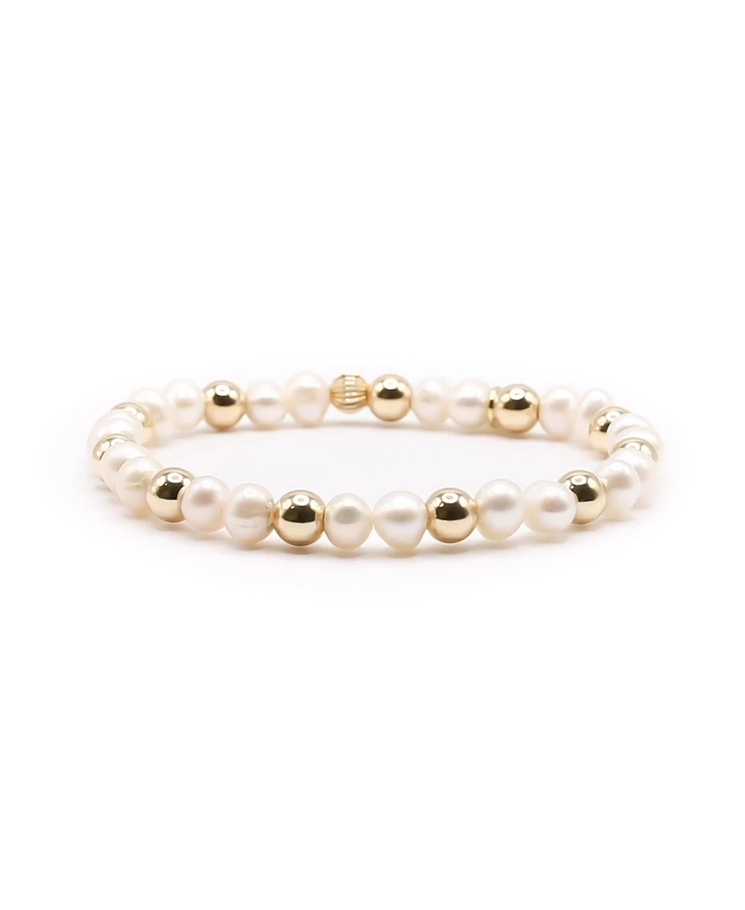 Bowood Lane Freshwater Pearl and Non-Tarnishing 6mm Gold-Filled Ball Stretch Bracelet