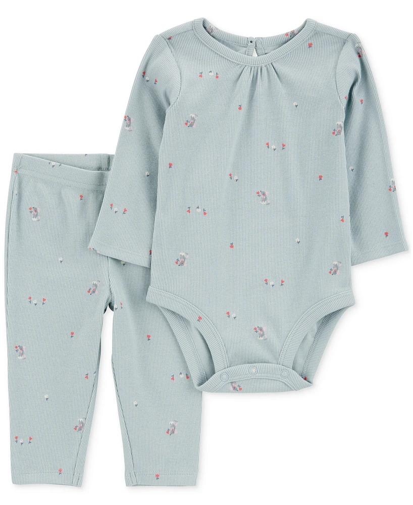 Carter's Baby Girls Mouse-Print Bodysuit & Pants, 2 Piece Set