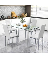 Gymax 5 Pcs 51'' Rectangle Dining Set 0.3'' Thick Glass Table w/ 4 Padded Dining Chairs