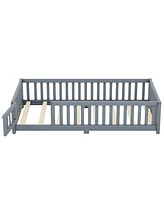 Slickblue Twin Bed Floor with Safety Guardrails and Door for Kids